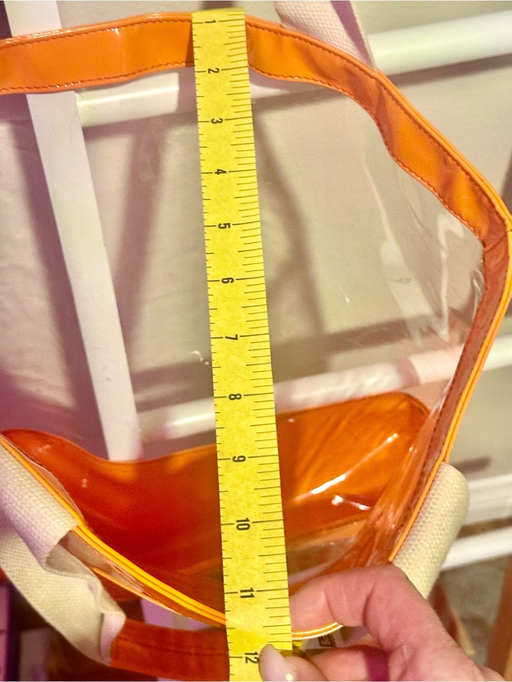Tory Burch Jessie Large Tote Bag, Orange Clear PVC/Vinyl, Ella - Picture 10 of 11